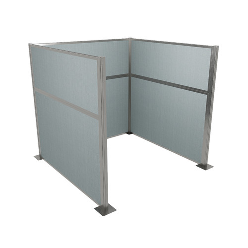Portable Partition Wall Pre-Configured Hush Panel Cubicle, U Shape 6' x 6' Powder Blue Woven Fabric - Silver Trim