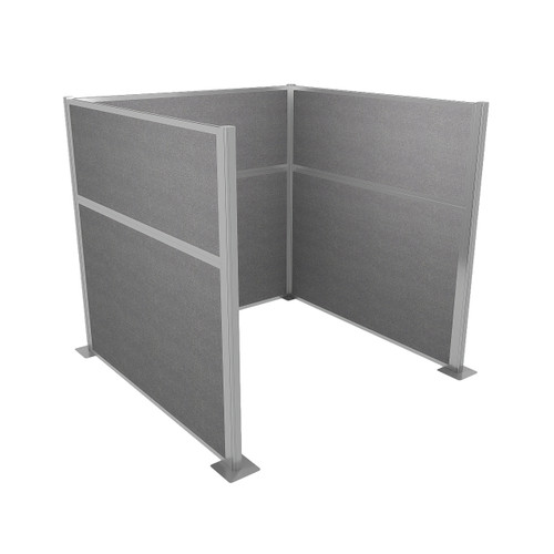 Portable Partition Wall Pre-Configured Hush Panel Cubicle, U Shape 6' x 6' Cloud Gray Woven Fabric - Silver Trim