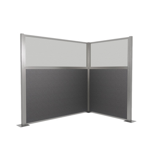 Acoustic Portable Partition Pre-Configured Hush Panel Cubicle, L Shape 6' x 4' L-Build w/ Window Charcoal Gray Woven Fabric - Silver Trim