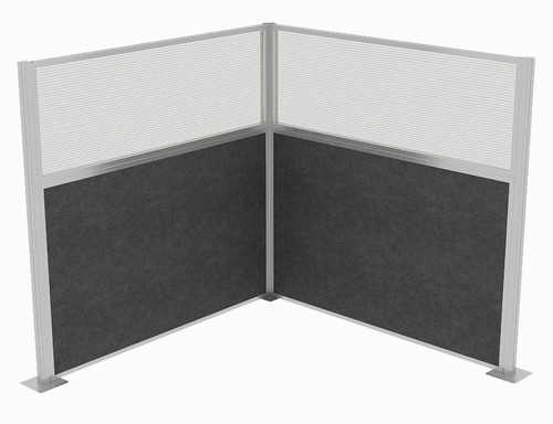 Acoustic Portable Partition Pre-Configured Hush Panel Cubicle, L Shape 6' x 6' L-Build W/ Window Classic Gray Fabric - Silver Trim