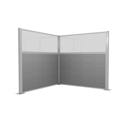 Acoustic Portable Partition Pre-Configured Hush Panel Cubicle, L Shape 6' x 6' L-Build W/ Window Cloud Gray Woven Fabric - Silver Trim