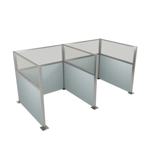 Pre-Configured Hush Panel Cubicle 6' x 6' W/ Window Powder Blue Woven Fabric - Silver Trim