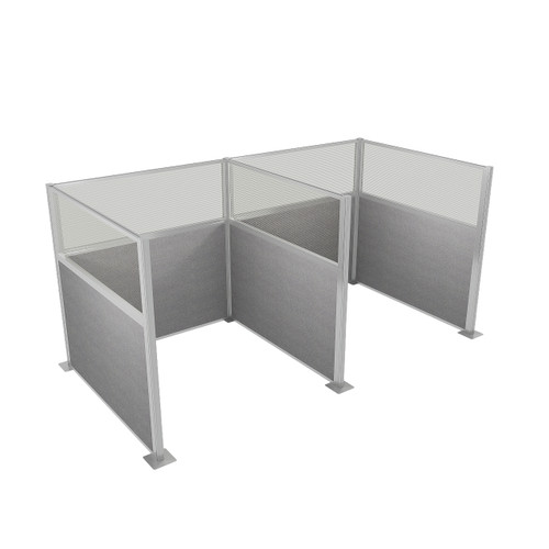 Pre-Configured Hush Panel Cubicle 6' x 6' W/ Window Cloud Gray Woven Fabric - Silver Trim