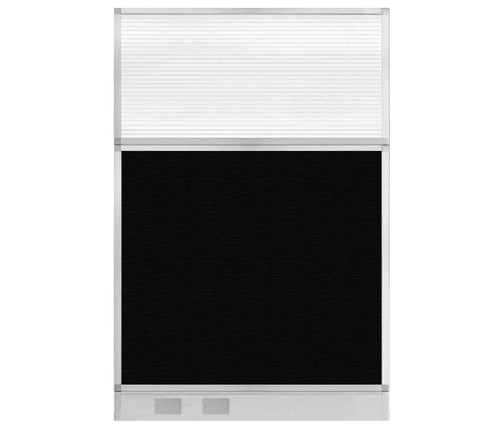 Configurable Acoustic Cubicle Partition Electric Hush Panel 4' x 6' Black Fabric Clear Fluted Window w/ Electric Channel