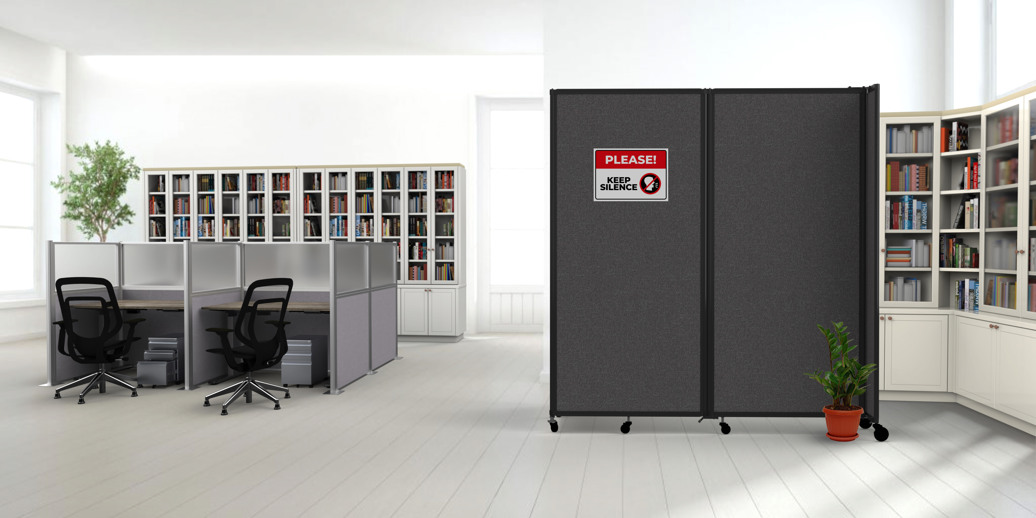 You can create private zones for meetings, pop-up art shows, breakout areas, and more—all without permanent construction. 