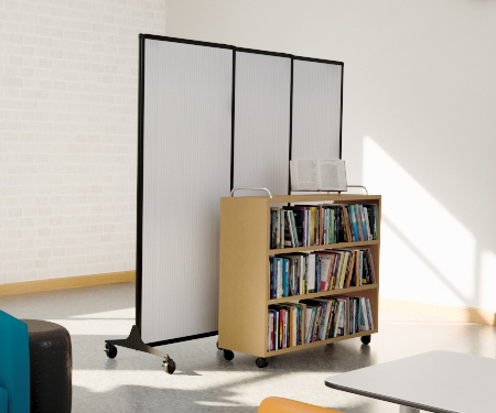 A patented sliding mechanism on our QuickWall Sliding Portable Partition allows panels to glide open or closed in a telescoping fashion, creating a straight wall in your desired width.