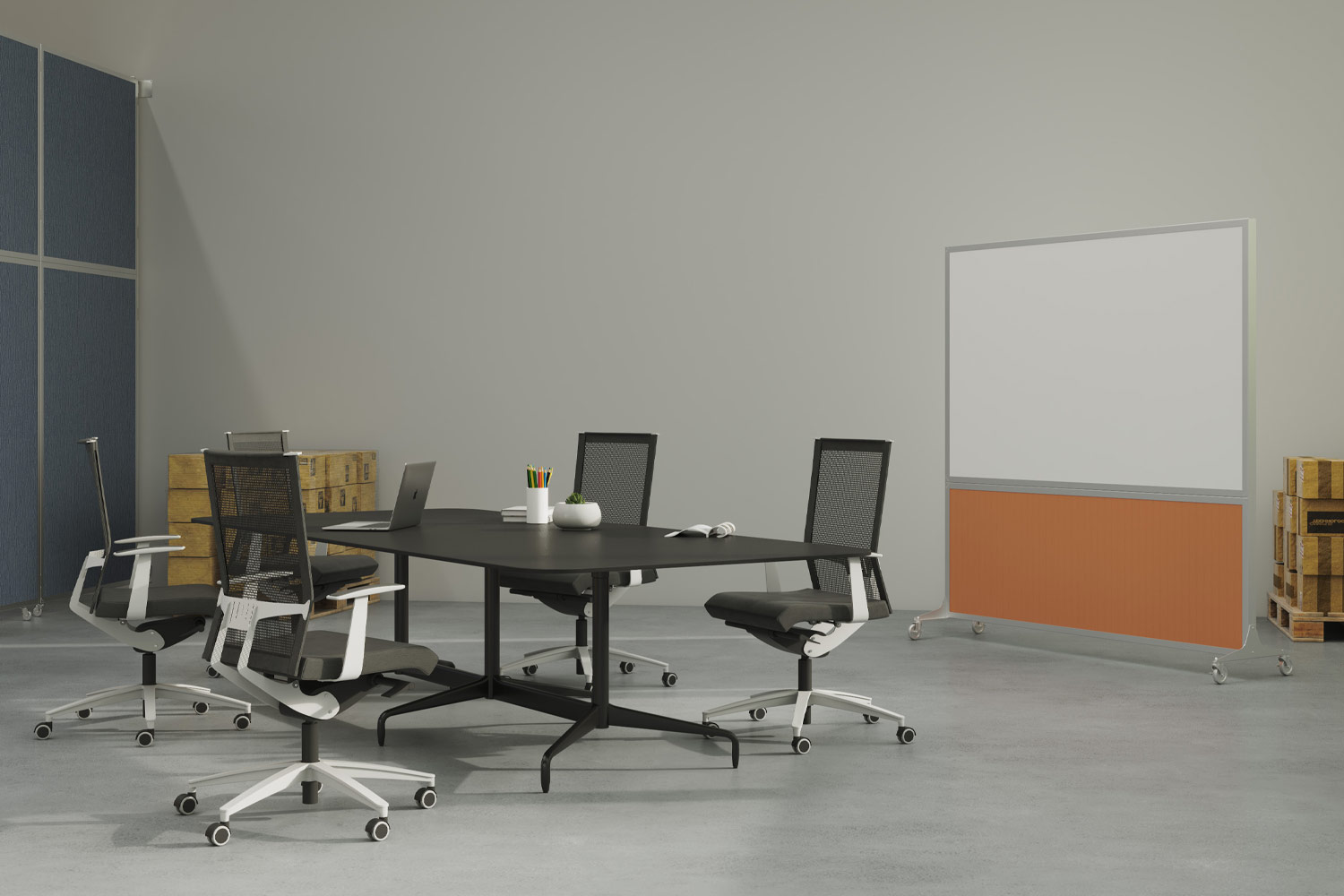Take your notes on the go with this combination whiteboard and portable privacy partition.