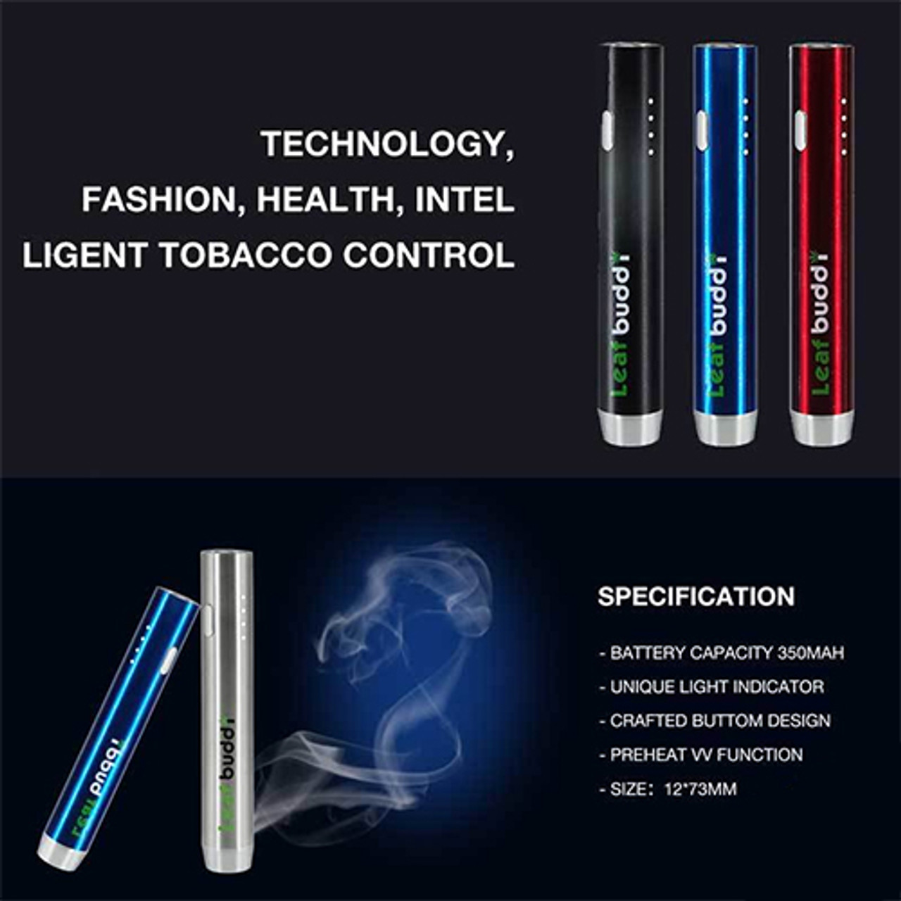 Leaf Buddi | F1 Variable Voltage 510 Passthrough Battery W/ Charging Cable  | 350mAh - Mid Atlantic Distribution