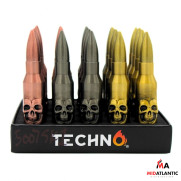Techno Torch Skull Bullet Soft Flame Lighters (Assorted Metallic Colors) *Display of 25* [Model#05007-SKI]