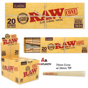 Raw Classic Single Size Shorty Pre-Rolled Cones (20 Cones Per Pack) Display of 12 Packs - 70mm/24mm