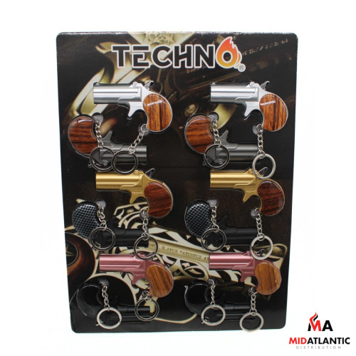 Techno Torch Mini Derringer Pistol Lighter Keychains (Assorted Metallic Colors) *Sleeve of 12* [Model# 04991T]