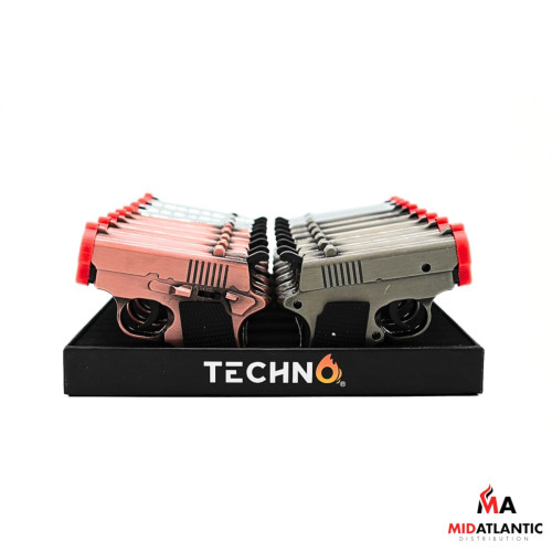 Techno Torch Dual Flame Gun Lighters (Assorted Metallic Colors) *Display of 16* 