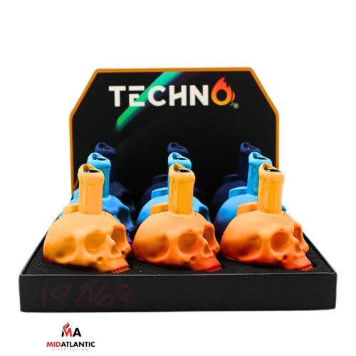 Techno Torch Skull Candle Lighters (Assorted Colors) *Display of 9* [Model#19017A]