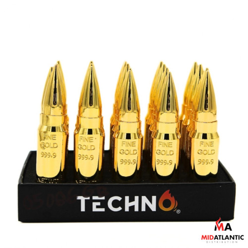 Techno Torch 24k Gold Bullet Soft Flame Lighters *Display of 20* [Model#05006-GB]