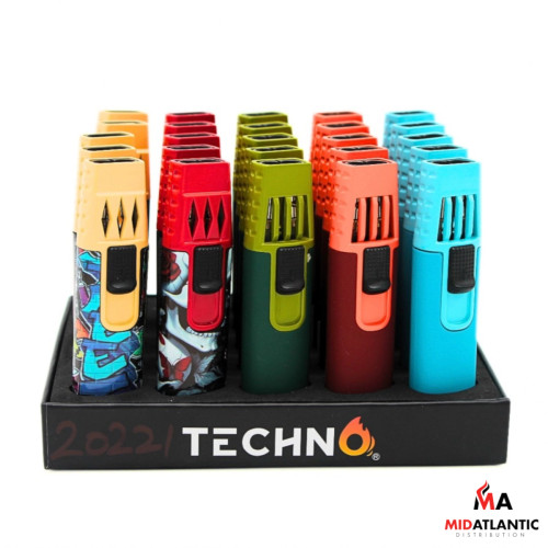 Techno Torch Dual Flame Faux Vape Design Torches (Assorted Colors) *Display of 25* [Model#20221F]
