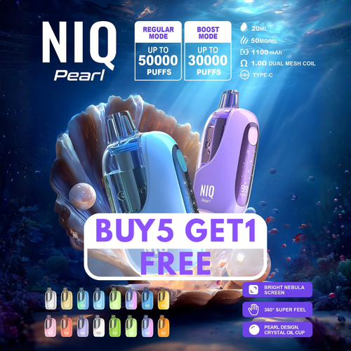 NIQ Pearl 50K Puffs 50mg 20mL Disposables w/ Nebula Screen *Display of 5*