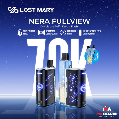 Lost Mary Nera Fullview 70k Puffs 50mg 24mL Pod Disposables (Full Kit w/ 2 Pod Disposables) *Display of 5* Lost Mary Nera Fullview 70k Puffs 50mg 24mL Pod Disposables (Full Kit w/ 2 Pod Disposables) *Display of 5*