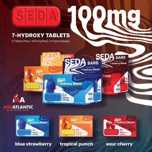 Seda Bars 100mg 7-Hydroxy Kratom Tablets (6 Tablets Per Pack) *Display of 6*