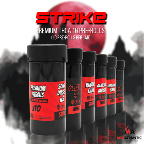 STRIKE Premium THCA 1g Pre-Rolls (10 Pre-Rolls Per Jar) *Sold As Singles*