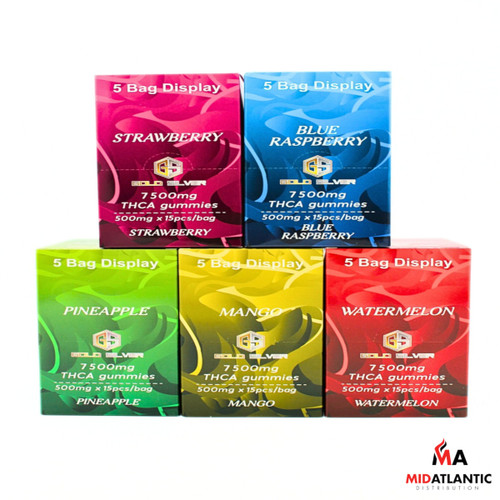 Gold Silver 7500mg THCA Gummies (15 Gummies Per Bag) *Display of 5*