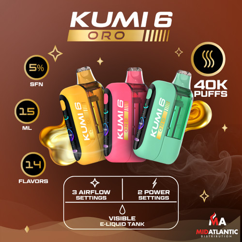 Kumi ORO 40K Puffs 50mg (NoNic6 / SFN) 15mL Disposables *Display of 5*