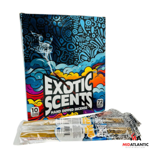 Exotic Scents Hand Dipped 11in Incense Sticks (Assorted Scents / 10 Sticks Per Pack) *Display of 72*