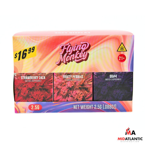 Flying Monkey V5 LR Enhanced THCA 2.5g Disposables (Pre-Priced $16.99 / 3 Strains Per Pack) *Dispenser Display of 30*