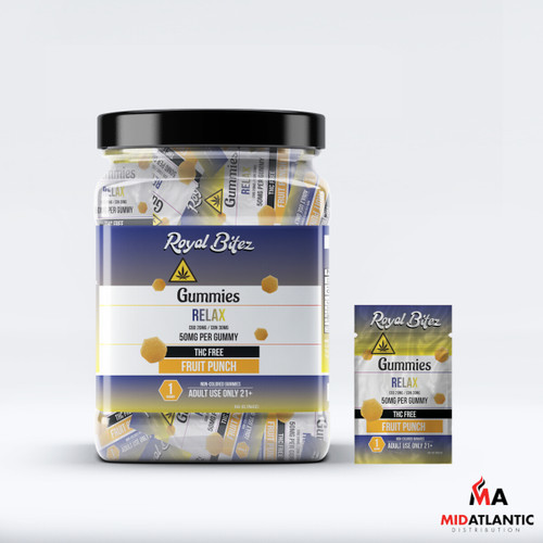 RA Royal Relax Royal Bitez 50mg THC Free CBD Gummies (1 Gummy Per Pack) *27ct Jar*