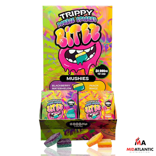 Bites Trippy Double Stacked 80,000mg Shroom Gummies (2 x 1000mg Gummies Per Pack) *Dispenser Display of 40*