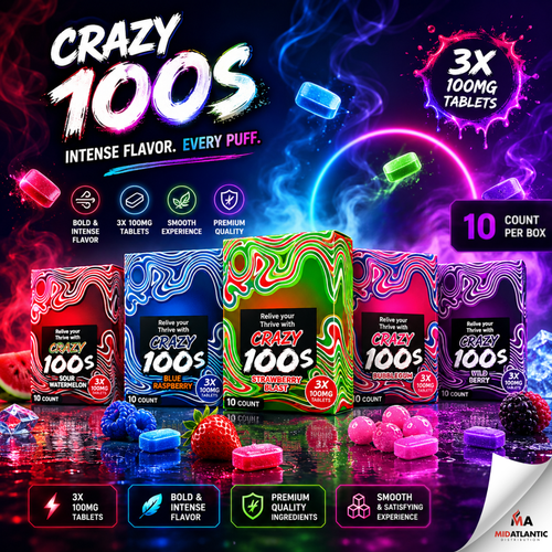 Crazy 100s 7-Hydroxy + Pseudo 100mg Kratom Tablets (3 Tablets Per Pack) *Display of 10*