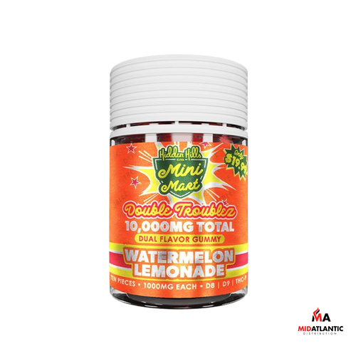 Hidden Hills Mini Mart Double Troublez 10000mg THCP Blend Double Flavor Gummies (10 Gummies Per Jar) | Watermelon Lemonade
