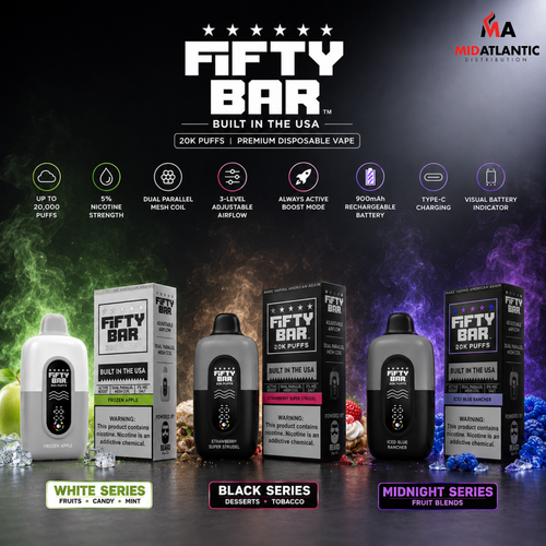 Fifty Bar 20K Puffs 5% Disposables (Assorted Series) *Display of 5*