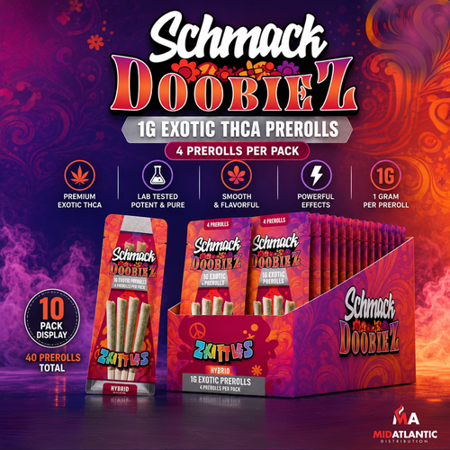Schmack Doobiez Exotic THCA 1g Pre-Rolls (4 Pre-Rolls Per Pack) *Display of 10*