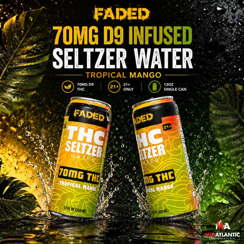 Faded 70mg D9 Infused Seltzer Water 12oz Beverages *Sold As Singles*