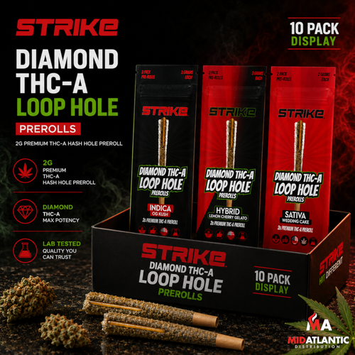 STRIKE Diamond Loophole THCA 2g Hash Hole Pre-Rolls (1 Per Pack) *Display of 10* 