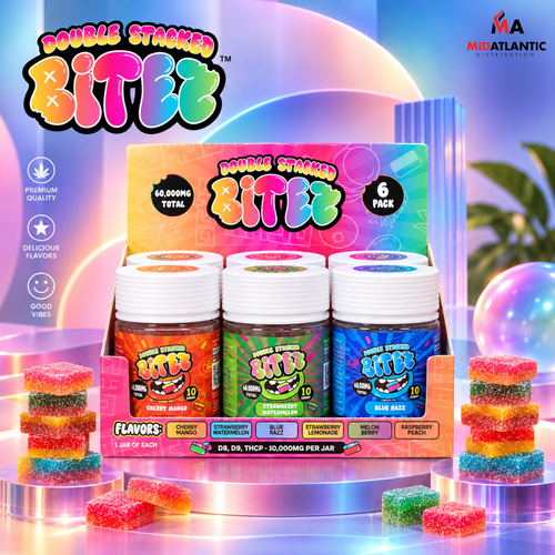 Bites Double Stacked THCP Blend 60,000mg Gummies (10 Gummies Per Jar) *Display of 6*
