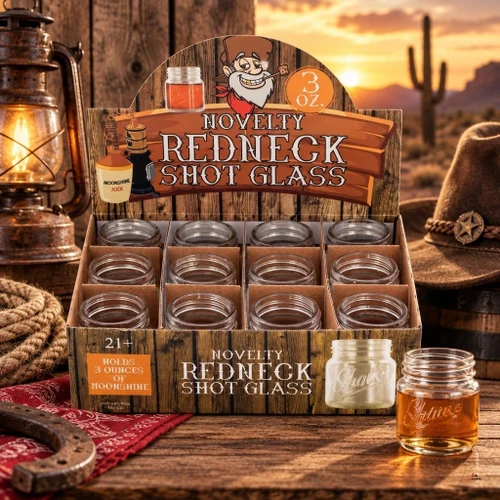 [KCDS] Novelty Redneck 3oz Shot Glass 12 Piece Countertop Display *Case of 2*