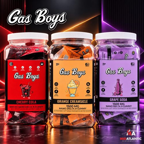 Gas Boys Nano Rapid Release 25mg D9 Gummies (2 Gummies Per Bag) 30ct Jar