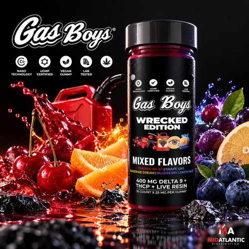 Gas Boys Wrecked Edition Nano Rapid Release 25mg D9 LR Blend Gummies (16 Gummies Per Jar) *Sold As Single*