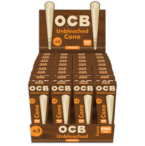 OCB Virgin 1 1/4 Pre-Rolled Cones (6 Cones Per Pack) *Display of 32 Packs*