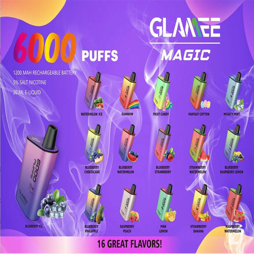 Glamee Magic 6000 Puffs 50mg Rechargeable 20mL Disposables *Display of 10* Glamee Magic 6000 Puffs 50mg Rechargeable 20mL Disposables *Display of 10*