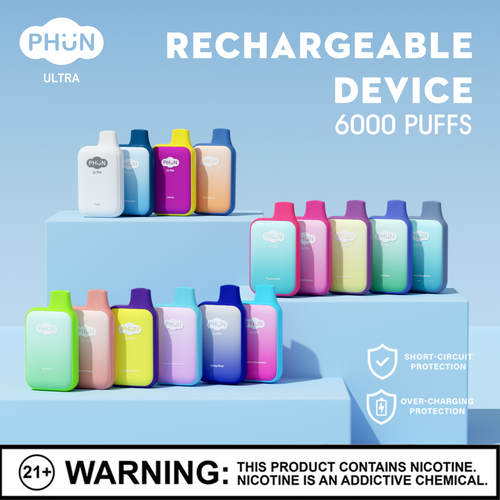 PHUN Ultra 6000 Puffs 50mg Rechargeable 14mL Disposables *Display of 10* PHUN Ultra 6000 Puffs 50mg Rechargeable 14mL Disposables *Display of 10*