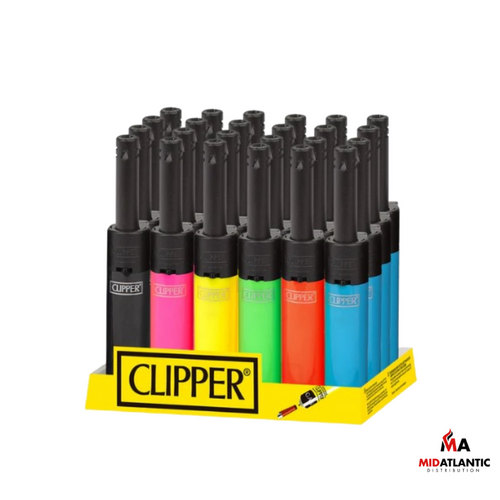 Clipper Lighter Classic Mini Tube Lighters Assorted Colors Mix Display of 24 -  Solid Fluo
