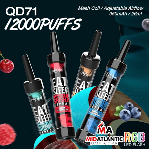 Vapmod DHose Bar QD71 12,000 Puffs 50mg 26mL Disposable w/ Adjustable Airflow & Mesh Coil *Display of 5* Vapmod DHose Bar QD71 12,000 Puffs 50mg 26mL Disposable w/ Adjustable Airflow & Mesh Coil *Display of 5*