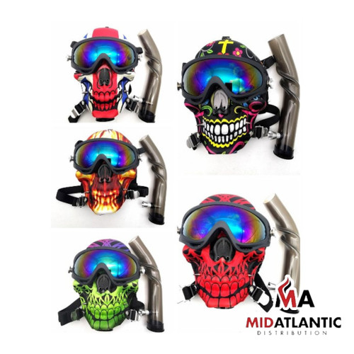Skull Gas Mask w/ Acrylic Water Pipe Attachment *Sold as Singles*