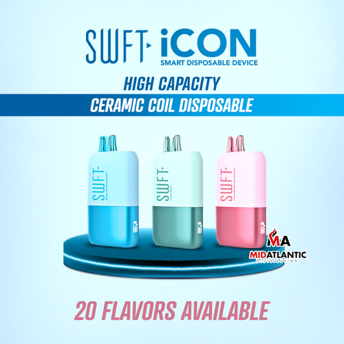 SWFT Icon 7500 Puffs 50mg 17mL Smart Disposable w/ Ceramic Coil *Display of 10* SWFT Icon 7500 Puffs 50mg 17mL Smart Disposable w/ Ceramic Coil *Display of 10*