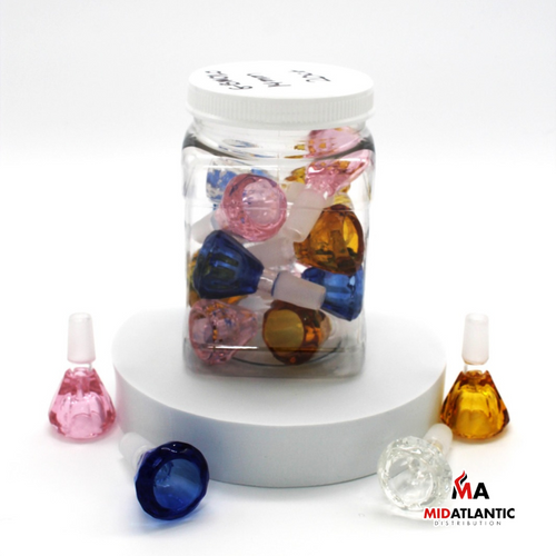 Gem Cut Design 14mm Male Glass Bowls (Assorted colors) *20ct 32oz Bundle* [GBW-010]