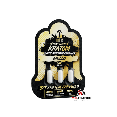 Modus (Medusa) Gold Series 600mg 3ct Kratom Capsules *Display of 10* - Mello Indo (Relax Blend)
