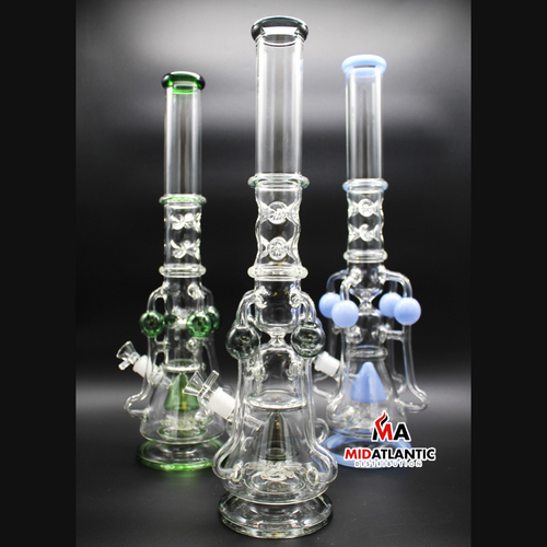 Elevated Bell Bottom Beaker w/ Quad Orb Smoke Diffusers, Tree Perc, & Ice Catcher 1485g Glass 22in. Waterpipe [WCG80-0052] Sold As Singles