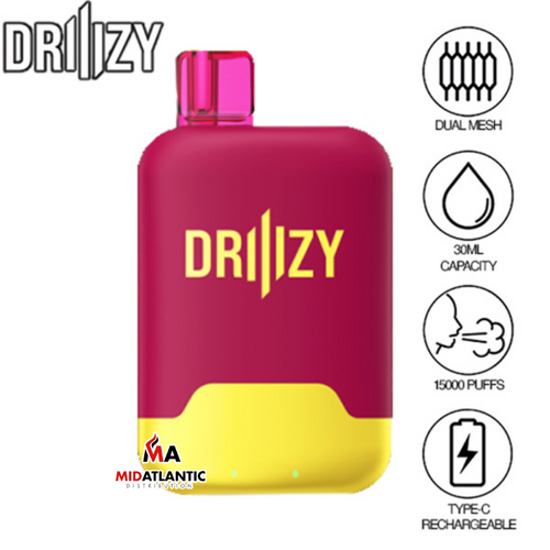 DRIIIZY Smoke X2 15000 Puffs 50mg Dual Tank (2 x 15mL Tanks) Disposables *Display of 10* - Straw Raspberry